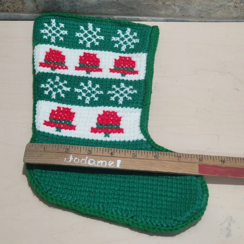 Handmade Christmas Stocking Plastic Canvas Snowflakes Bells